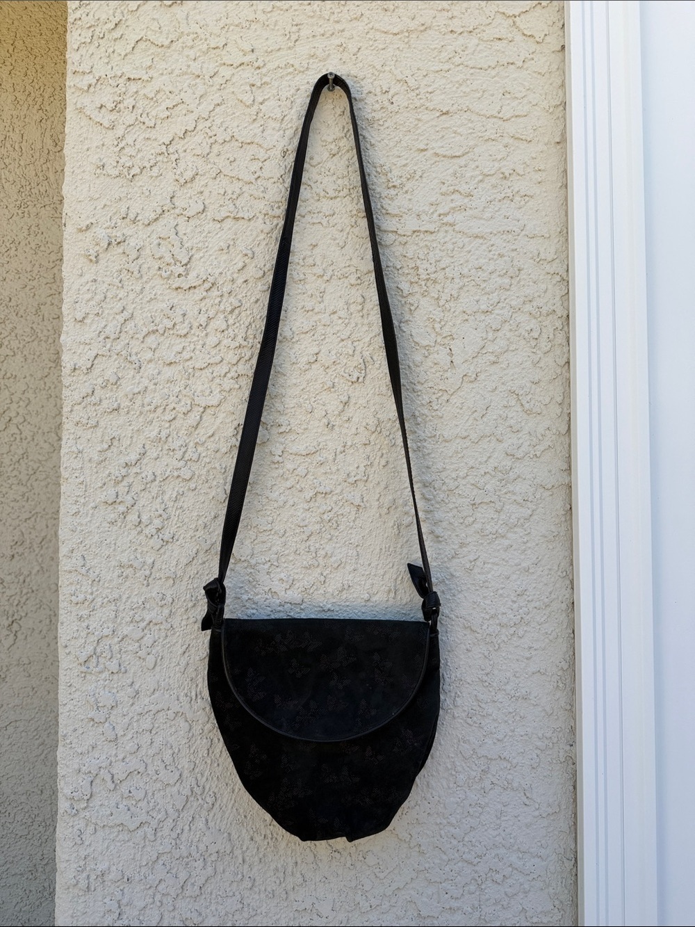 Bottega Veneta Black Suede Butterfly Print Small Crossbody Purse Made in Italy